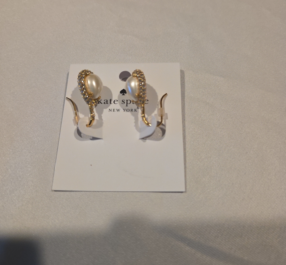 kate spade Gold Pearl and Crystal Ear Clips